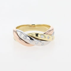 スリーカラー デザインリング YG イエローゴールド プラチナ 指輪 メレダイヤ リング 11号 Pt900 K18 ダイヤモンド レディース 【中古】nbjwl