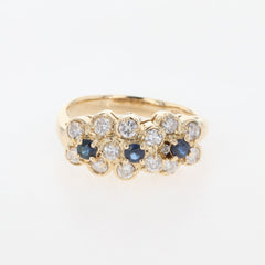 フラワーモチーフ デザインリング YG イエローゴールド 指輪 メレダイヤ 花 リング 11.5号 K18 サファイア ダイヤモンド レディース 【中古】nbjwl