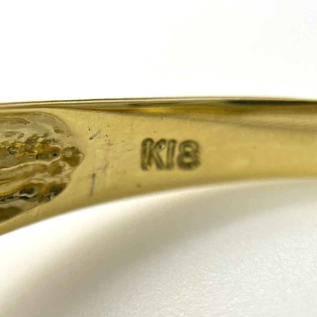フラワーモチーフ デザインリング YG イエローゴールド 指輪 メレダイヤ 花 リング 13号 K18 ルビー ダイヤモンド レディース 【中古】nbjwl