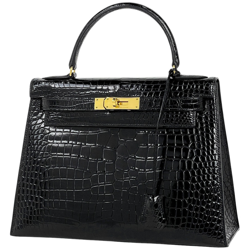 エルメス ケリー 28 外縫い ハンドバッグ クロコダイル ブラック 〇J レディース 【中古】brbag