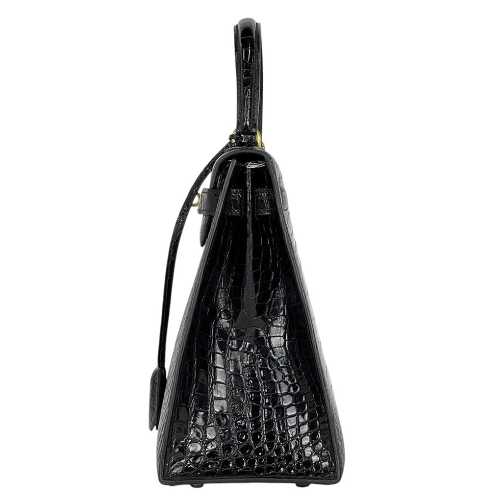 エルメス ケリー 28 外縫い ハンドバッグ クロコダイル ブラック 〇J レディース 【中古】brbag