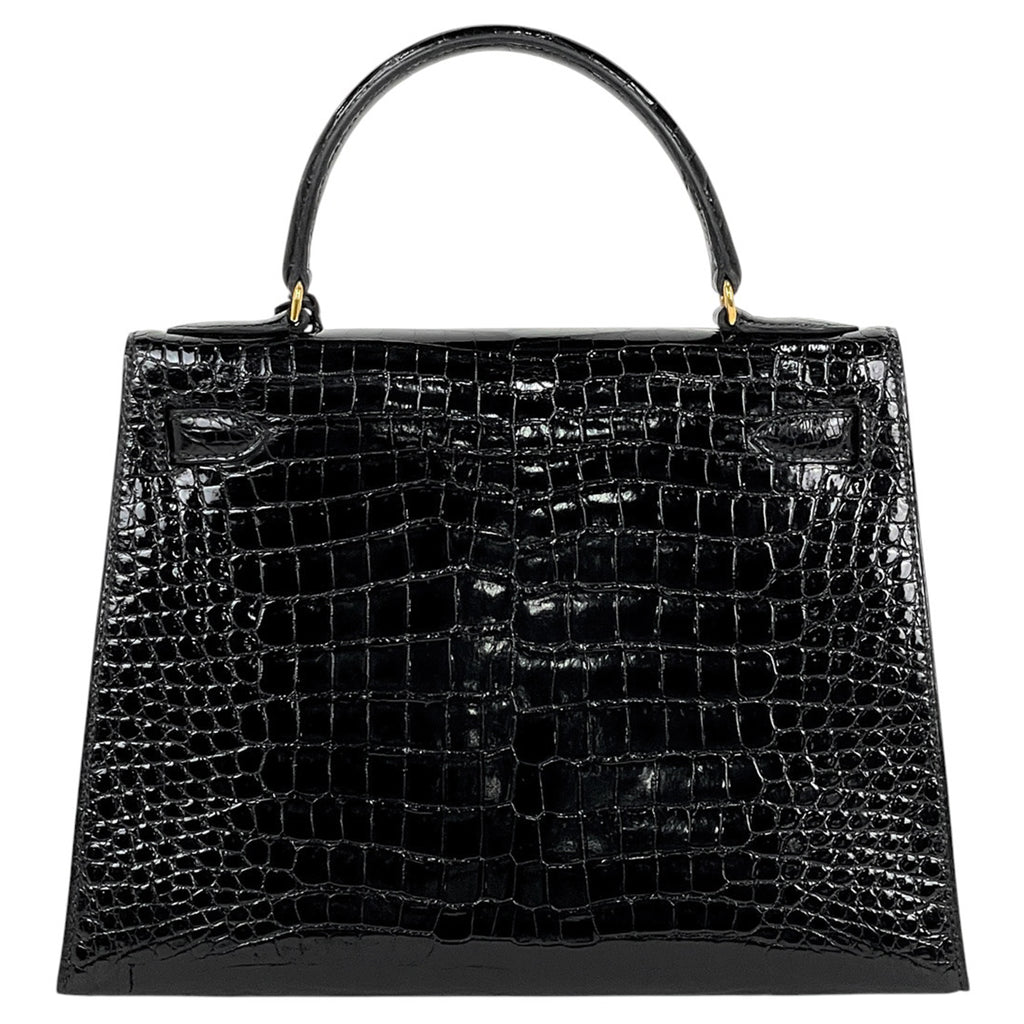エルメス ケリー 28 外縫い ハンドバッグ クロコダイル ブラック 〇J レディース 【中古】brbag
