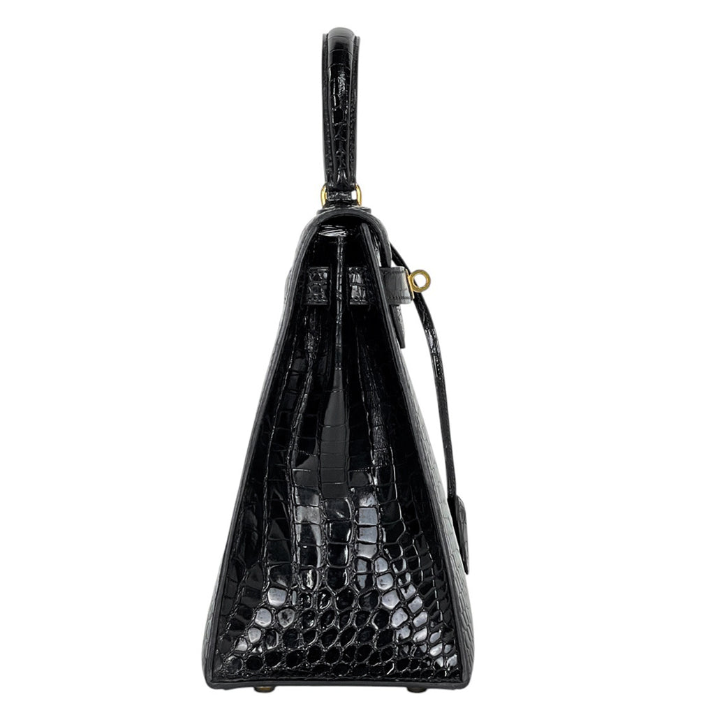 エルメス ケリー 28 外縫い ハンドバッグ クロコダイル ブラック 〇J レディース 【中古】brbag