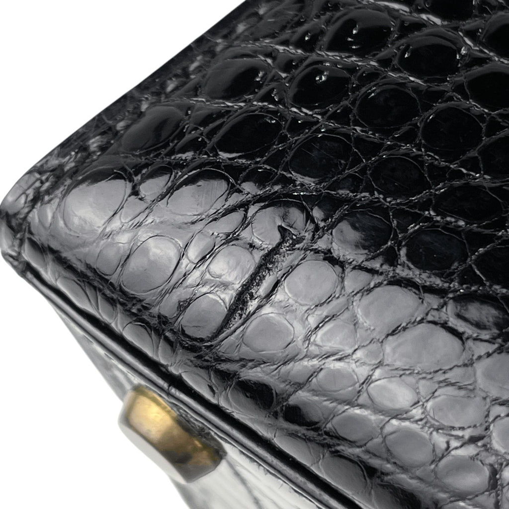 エルメス ケリー 28 外縫い ハンドバッグ クロコダイル ブラック 〇J レディース 【中古】brbag
