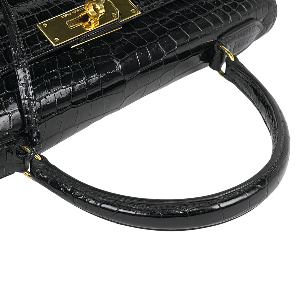 エルメス ケリー 28 外縫い ハンドバッグ クロコダイル ブラック 〇J レディース 【中古】brbag