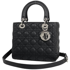 クリスチャンディオール レディーディオール ミディアム カナージュ 2WAY ショルダーバッグ ハンドバッグ カーフ ブラック M0565PWRT レディース 【中古】brbag