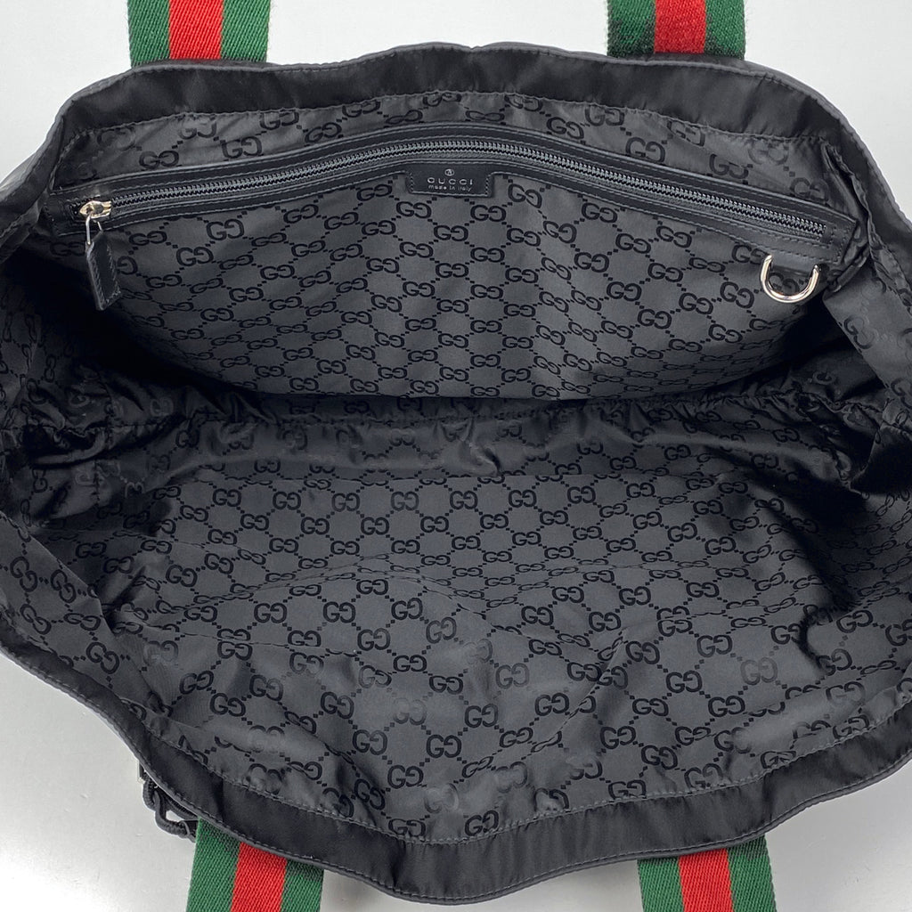 グッチ ロゴ トートバッグ ラージ シェリーライン ウェブ トートバッグ ナイロン ブラック 802172 レディース 【中古】brbag