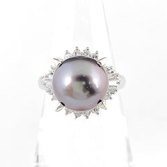 パール デザインリング プラチナ 指輪 メレダイヤ 真珠 リング 11号 Pt900 パール ダイヤモンド レディース 【中古】nbjwl