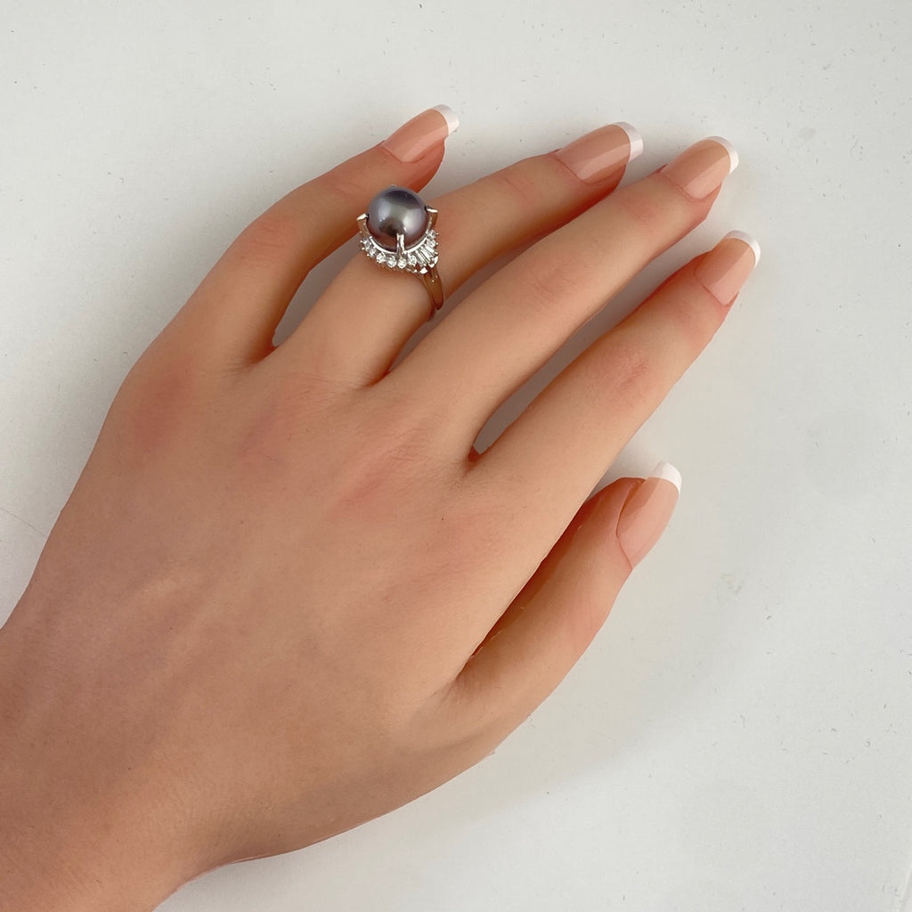 パール デザインリング プラチナ 指輪 メレダイヤ 真珠 リング 11号 Pt900 パール ダイヤモンド レディース 【中古】nbjwl