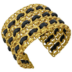 シャネル デザイン バングル 腕輪 バングル GP レザー ゴールド ブラック レディース 【中古】bracc