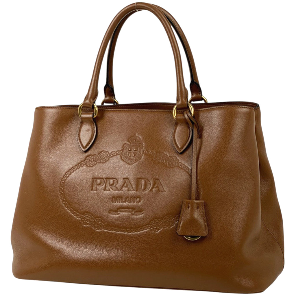 プラダ ロゴプレート ハンドバッグ 2WAY ショルダーバッグ ハンドバッグ レザー ブラウン 1BA579 レディース 【中古】brbag