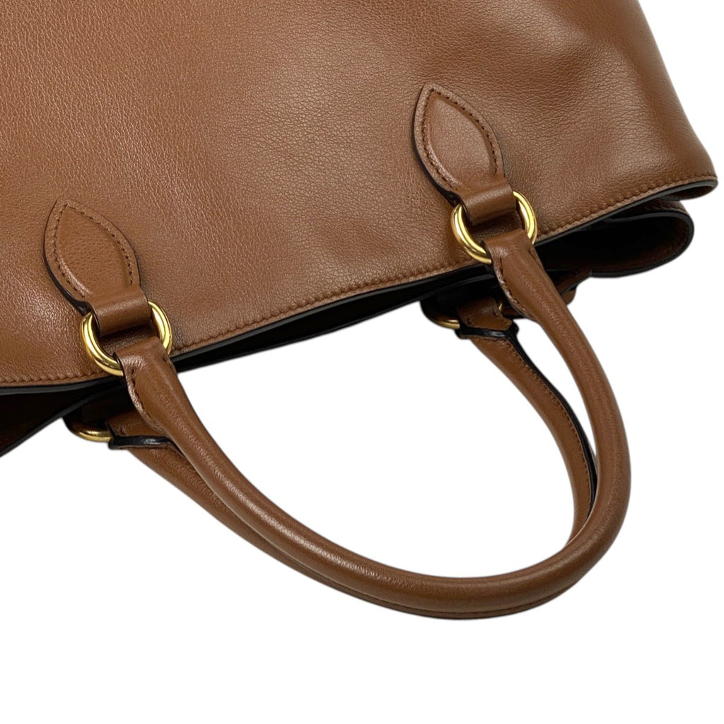 プラダ ロゴプレート ハンドバッグ 2WAY ショルダーバッグ ハンドバッグ レザー ブラウン 1BA579 レディース 【中古】brbag