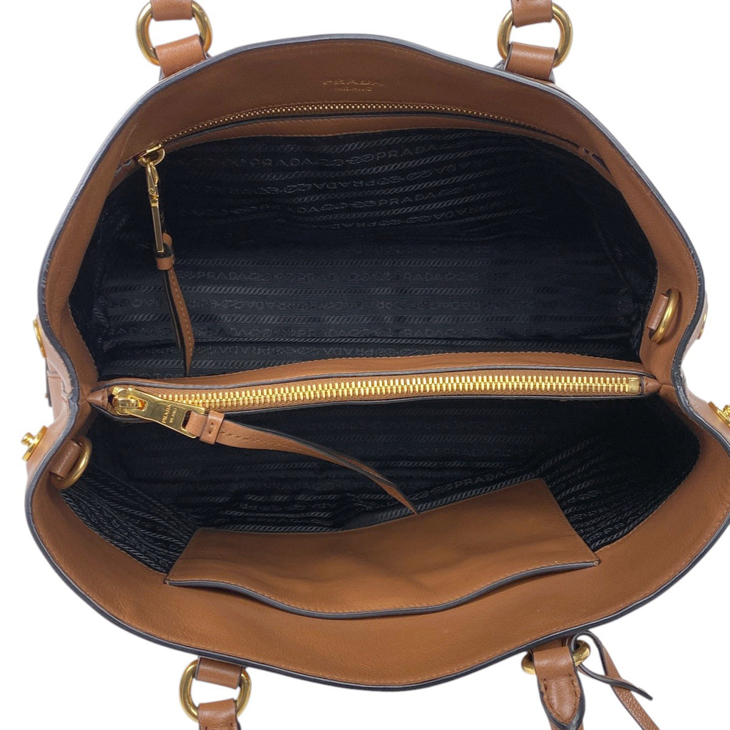 プラダ ロゴプレート ハンドバッグ 2WAY ショルダーバッグ ハンドバッグ レザー ブラウン 1BA579 レディース 【中古】brbag