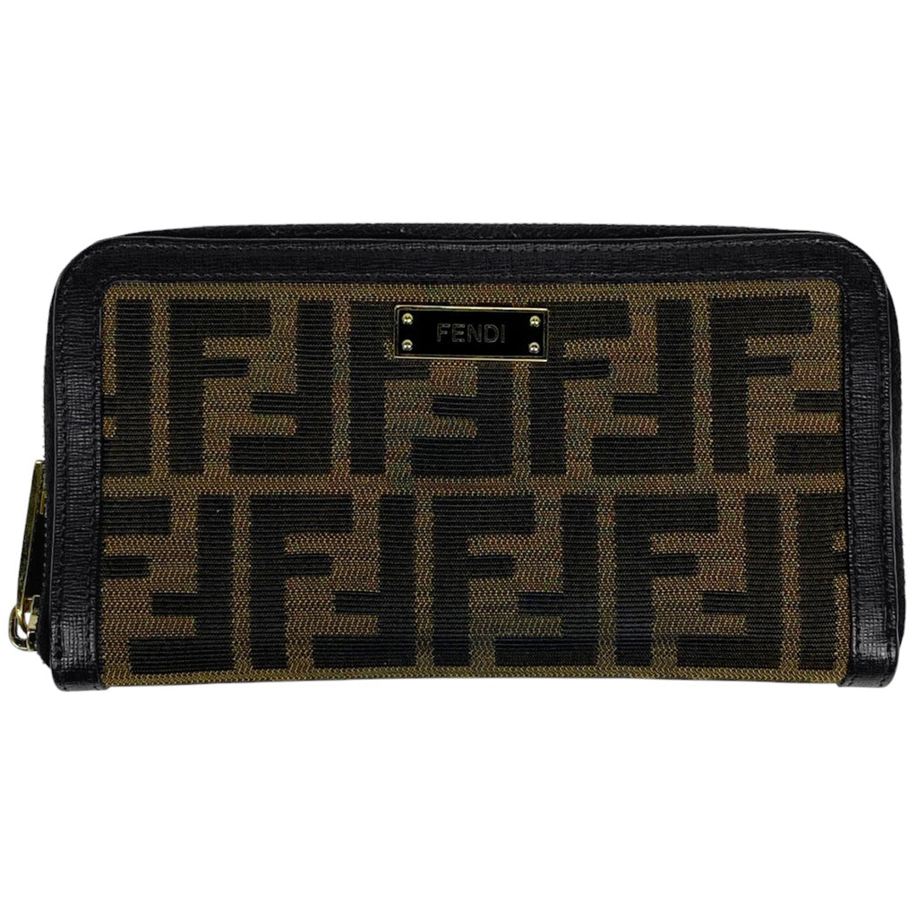 フェンディ ズッカ柄 長財布 ラウンドファスナー 長財布 キャンバス ブラウン 8M0024 レディース 【中古】brbag