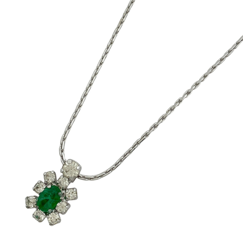 クリスチャンディオール カラーストーン ネックレス シルバーメッキ ラインストーン シルバー グリーン レディース 【中古】bracc