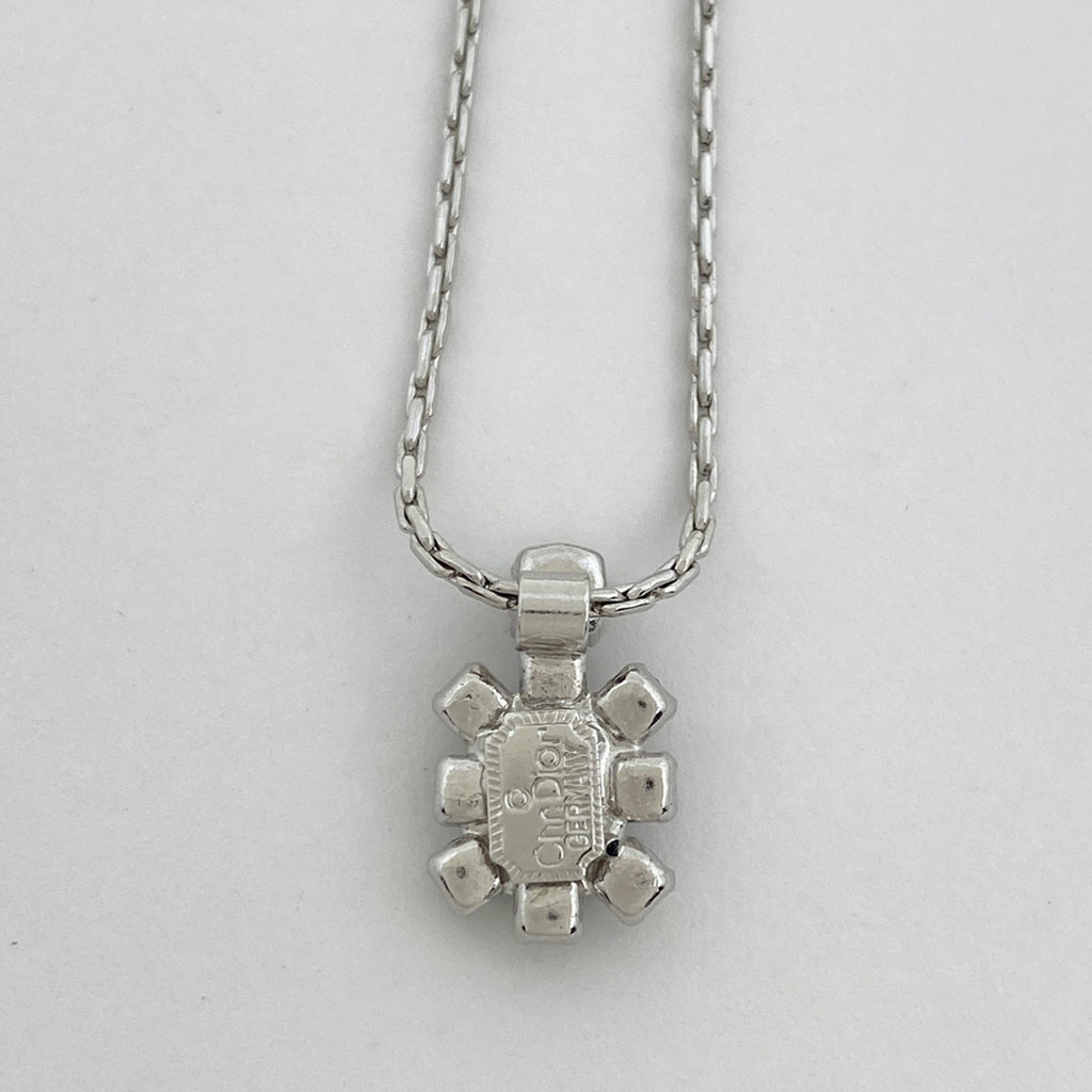 クリスチャンディオール カラーストーン ネックレス シルバーメッキ ラインストーン シルバー グリーン レディース 【中古】bracc