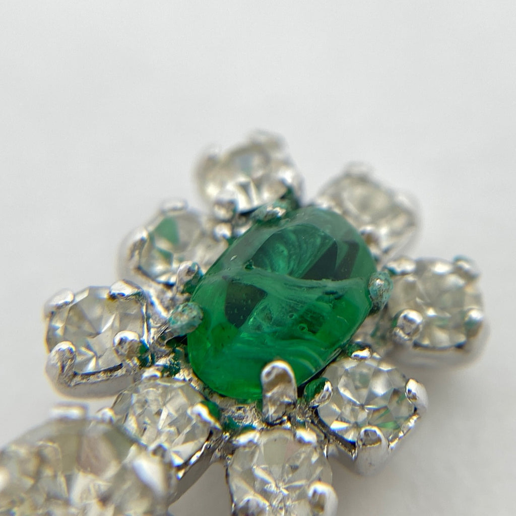 クリスチャンディオール カラーストーン ネックレス シルバーメッキ ラインストーン シルバー グリーン レディース 【中古】bracc