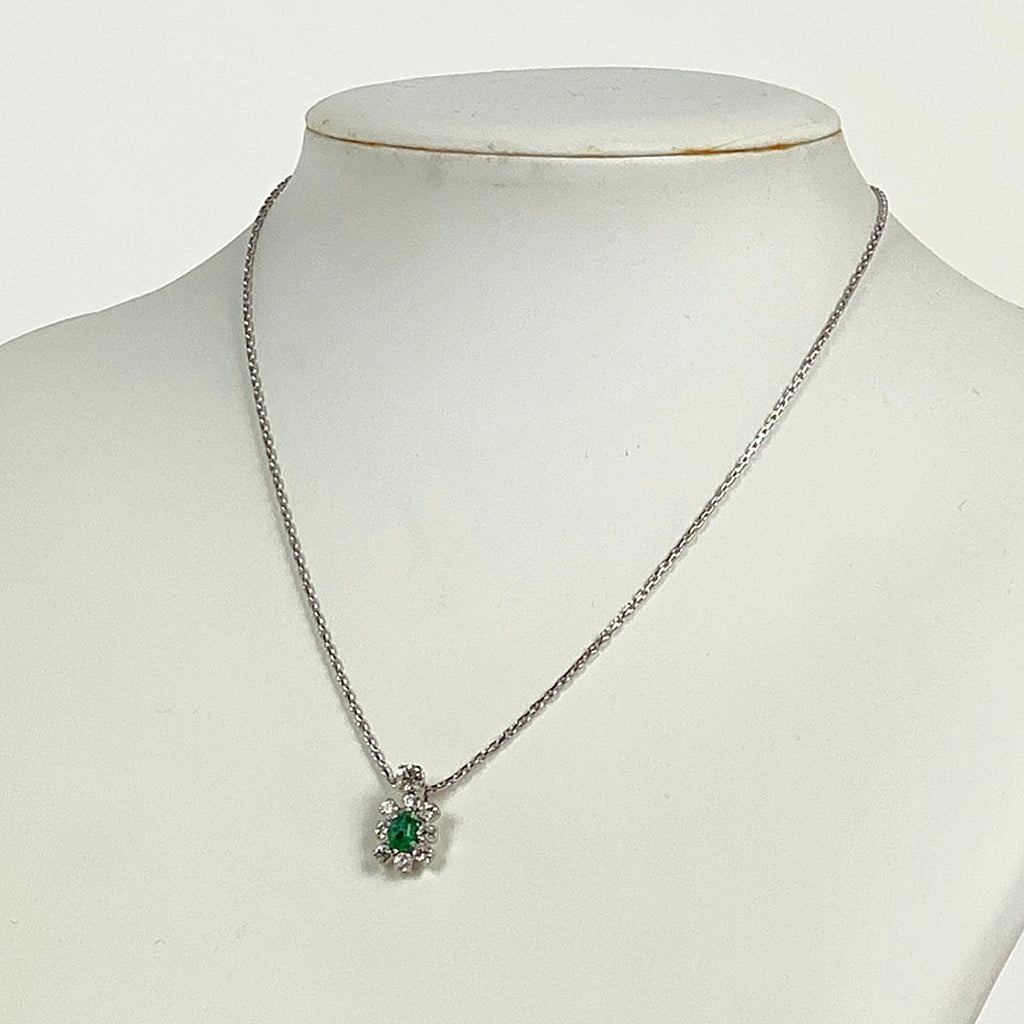 クリスチャンディオール カラーストーン ネックレス シルバーメッキ ラインストーン シルバー グリーン レディース 【中古】bracc