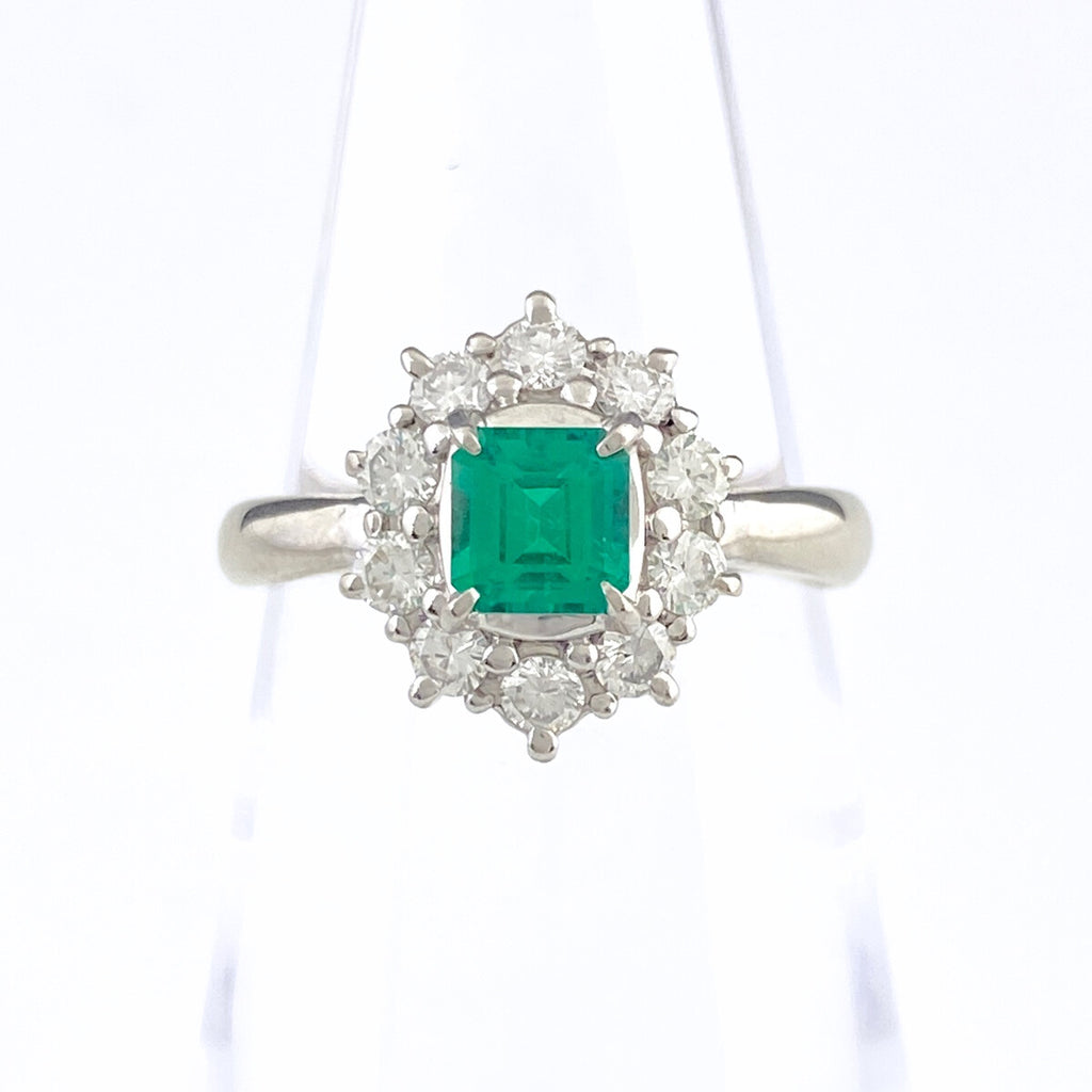エメラルド デザインリング プラチナ 指輪 メレダイヤ リング 9.5号 Pt900 エメラルド ダイヤモンド レディース 【中古】nbjwl