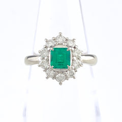 エメラルド デザインリング プラチナ 指輪 メレダイヤ リング 9.5号 Pt900 エメラルド ダイヤモンド レディース 【中古】nbjwl