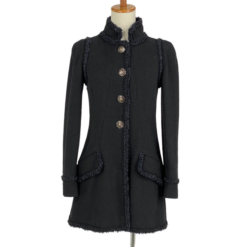 シャネル ココマークボタン ツイード コート ジャケット アウター その他コート コットン ブラック レディース 【中古】brapp