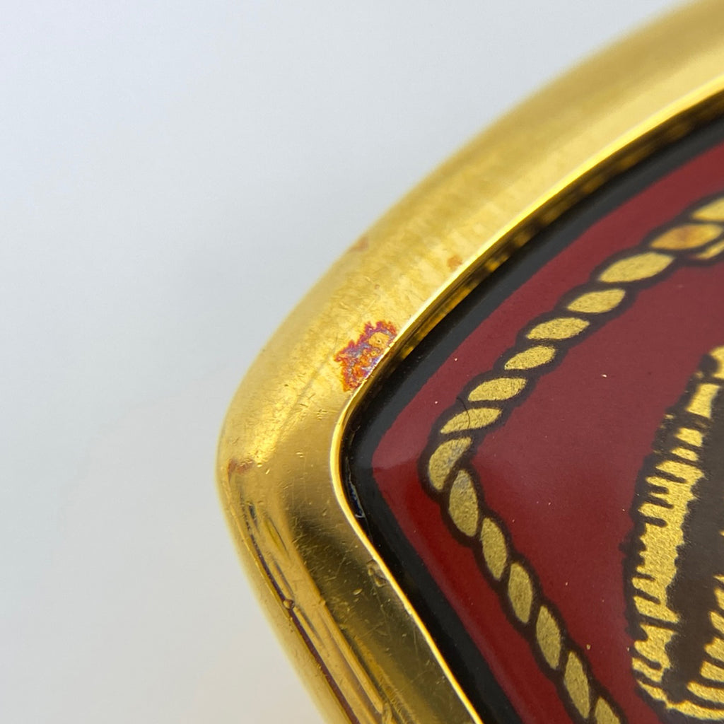 エルメス エマイユ ブローチ 七宝焼き 扇形 ブローチ GP ゴールド レッド レディース 【中古】bracc