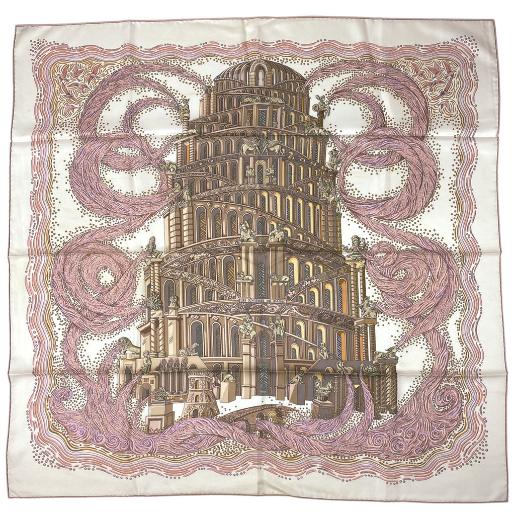 エルメス カレ90 LES RIVIERES DE BABEL バベルの川 スカーフ シルク ホワイト マルチカラー レディース 【中古】brbag