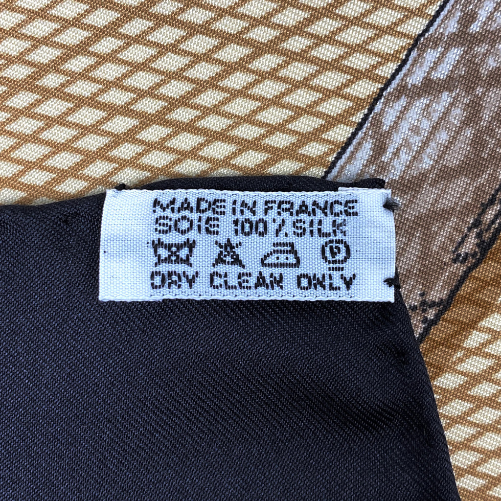 エルメス カレ90 CANNES＆POMMEAUX 動物モチーフの杖 スカーフ シルク ブラック マルチカラー レディース 【中古】brbag