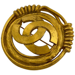 シャネル ココマーク ラウンド ブローチ 丸型 ブローチ GP ゴールド レディース 【中古】bracc