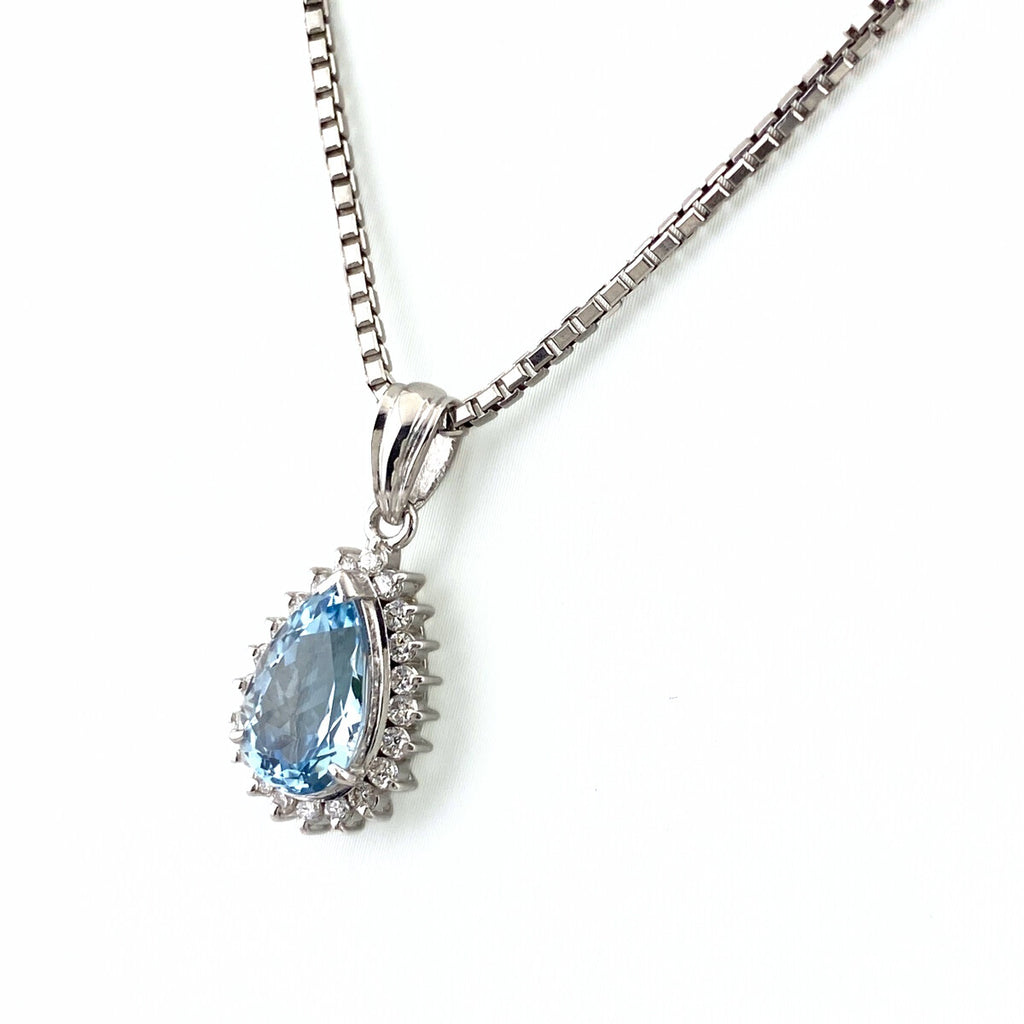 アクアマリン デザインネックレス プラチナ メレダイヤ ペンダント ネックレス Pt900 Pt850 アクアマリン レディース 【中古】nbjwl