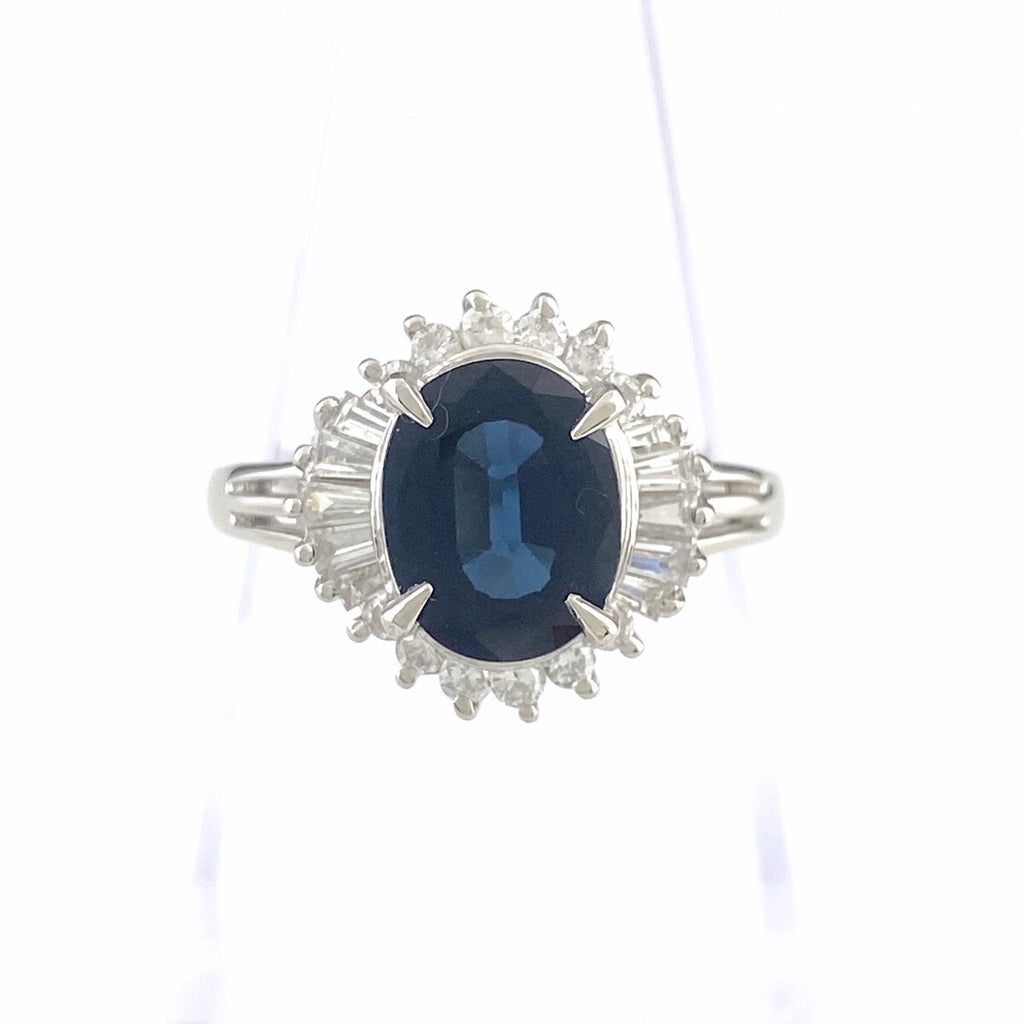 サファイア デザインリング プラチナ 指輪 メレダイヤ リング 12号 Pt850 サファイア ダイヤモンド レディース 【中古】nbjwl