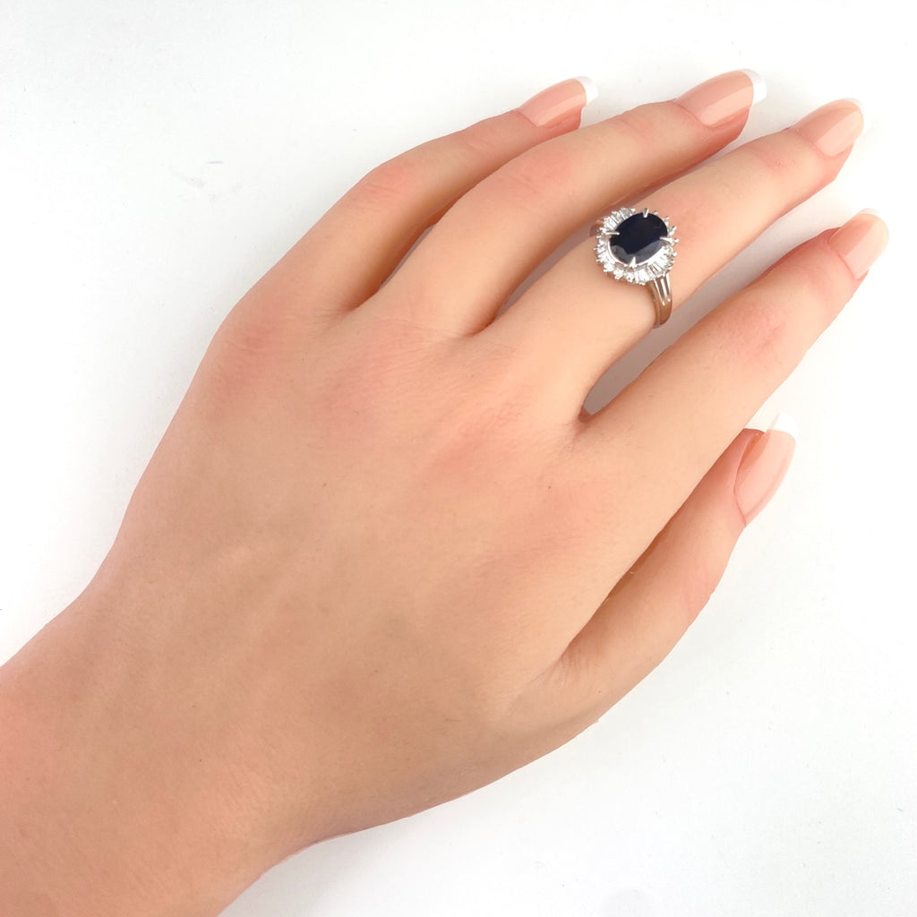 サファイア デザインリング プラチナ 指輪 メレダイヤ リング 12号 Pt850 サファイア ダイヤモンド レディース 【中古】nbjwl