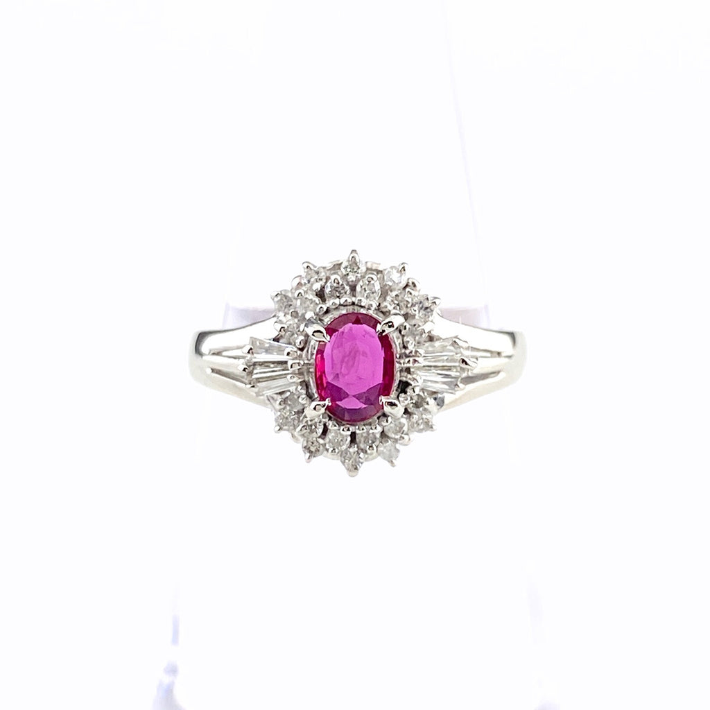 ルビー デザインリング プラチナ 指輪 メレダイヤ リング 11.5号 Pt900 ルビー ダイヤモンド レディース 【中古】nbjwl