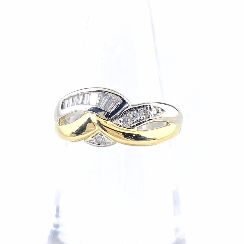 メレダイヤ デザインリング プラチナ YG イエローゴールド 指輪 リング 11.5号 Pt850 K18 ダイヤモンド レディース 【中古】nbjwl