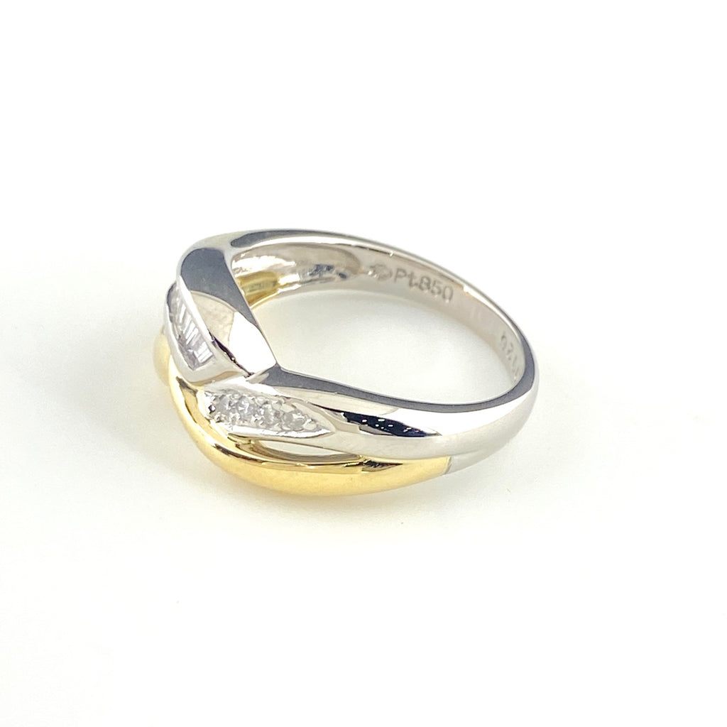 メレダイヤ デザインリング プラチナ YG イエローゴールド 指輪 リング 11.5号 Pt850 K18 ダイヤモンド レディース 【中古】nbjwl