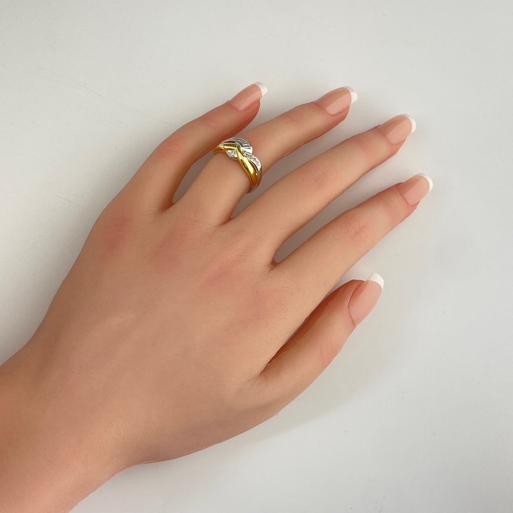 メレダイヤ デザインリング プラチナ YG イエローゴールド 指輪 リング 11.5号 Pt850 K18 ダイヤモンド レディース 【中古】nbjwl