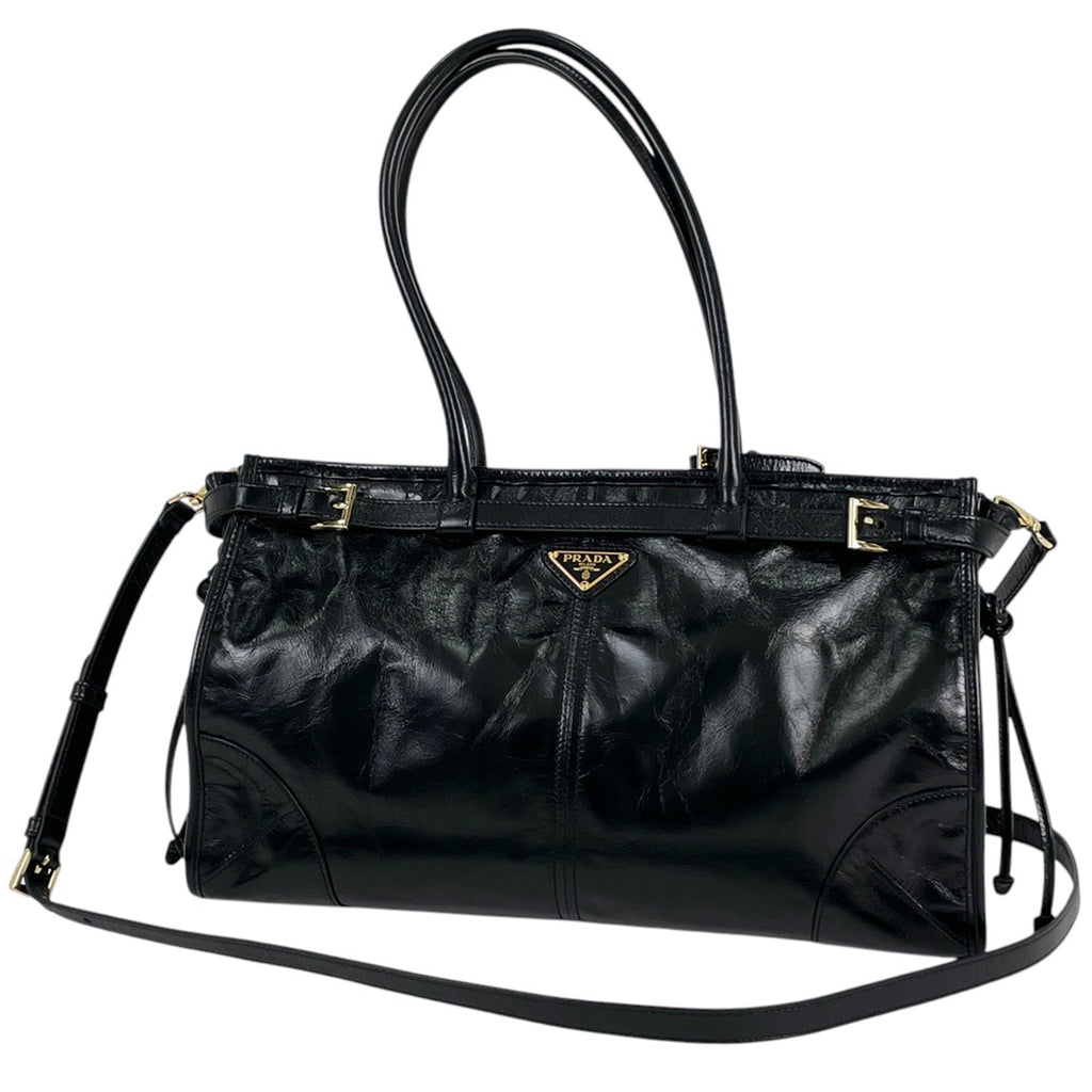 プラダ ボニー ラージ レザー ハンドバッグ 2WAY ショルダーバッグ ロゴプレート ハンドバッグ レザー ブラック 1BA433 レディース 【中古】brbag