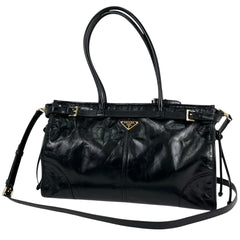 プラダ ボニー ラージ レザー ハンドバッグ 2WAY ショルダーバッグ ロゴプレート ハンドバッグ レザー ブラック 1BA433 レディース 【中古】brbag