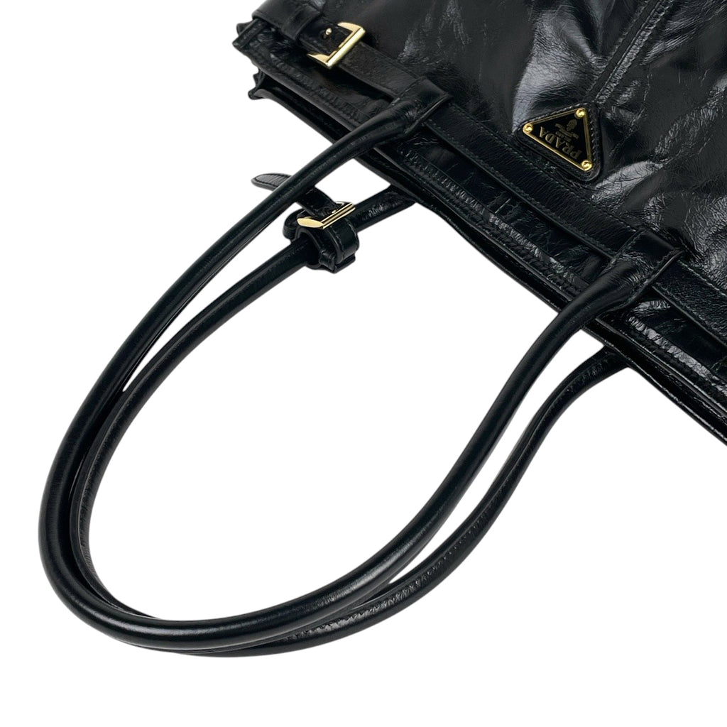 プラダ ボニー ラージ レザー ハンドバッグ 2WAY ショルダーバッグ ロゴプレート ハンドバッグ レザー ブラック 1BA433 レディース 【中古】brbag