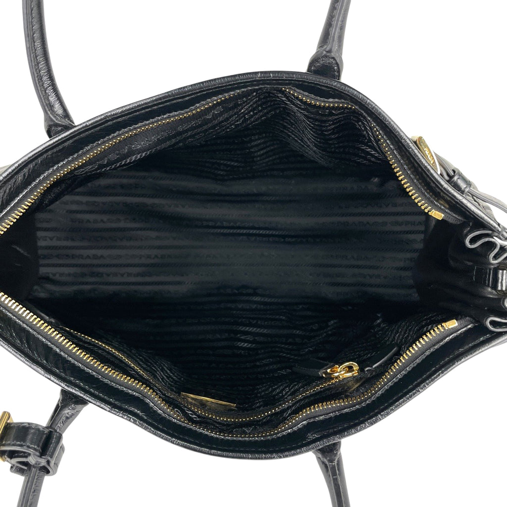 プラダ ボニー ラージ レザー ハンドバッグ 2WAY ショルダーバッグ ロゴプレート ハンドバッグ レザー ブラック 1BA433 レディース 【中古】brbag