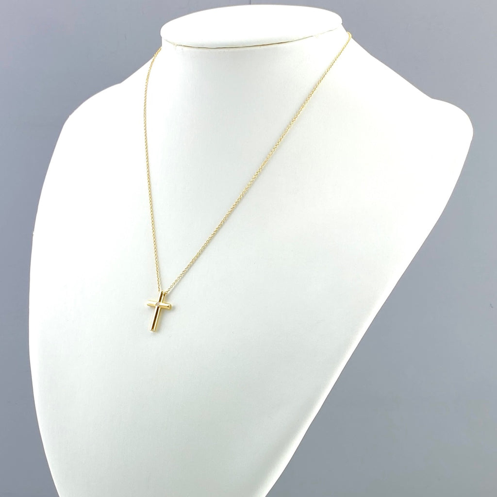 ティファニー クロス ネックレス YG イエローゴールド ペンダント 十字架 ネックレス 750 ダイヤモンド レディース 【中古】brjwl