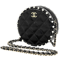 シャネル ココマーク チェーン ショルダーバッグ マトラッセ ラウンド フェイクパール ポシェット ショルダーバッグ レザー ブラック レディース 【中古】brbag