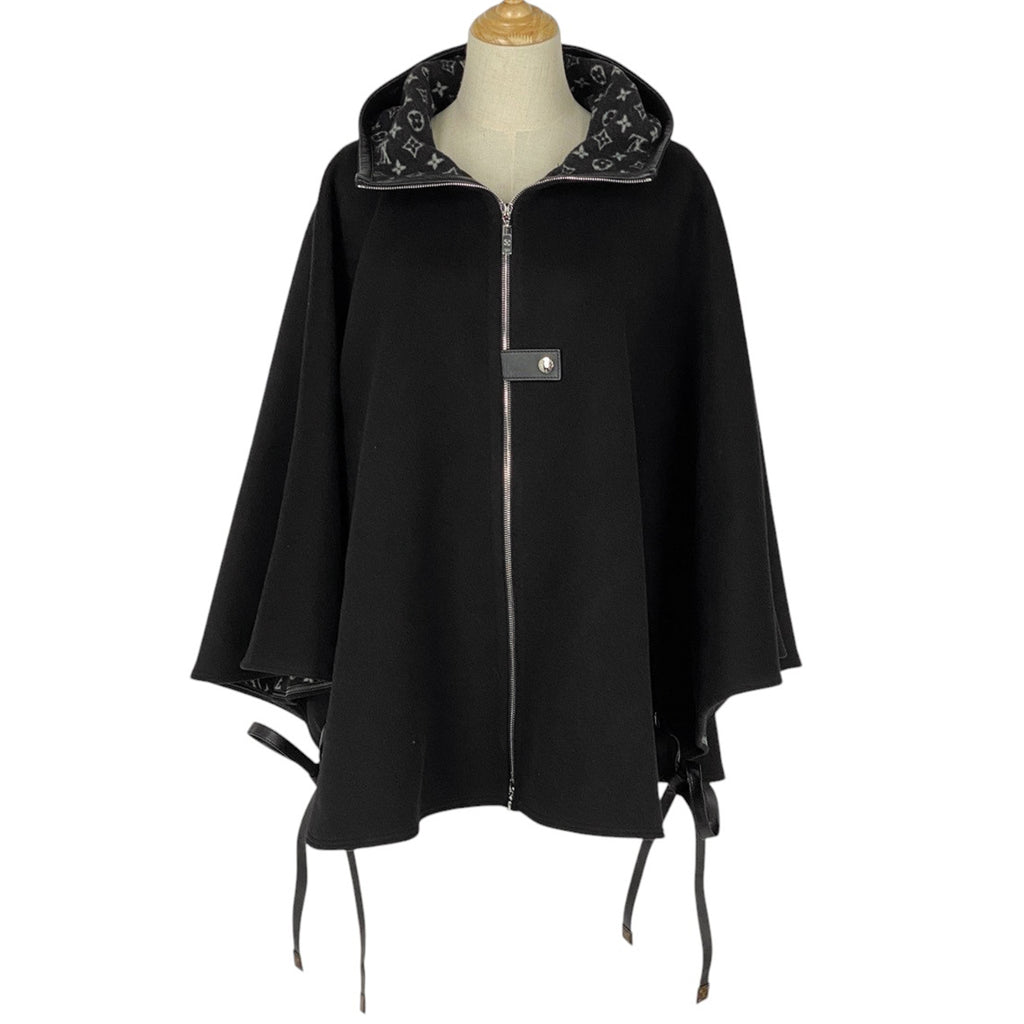 ルイ・ヴィトン フーデッドケープ モノグラム ダブルジップ アウター ポンチョ ブラック レディース 【中古】brapp