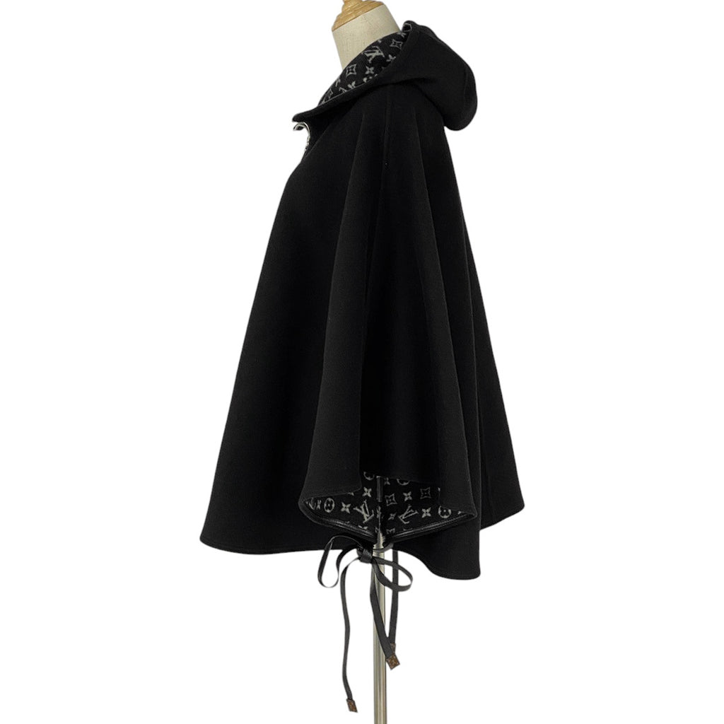 ルイ・ヴィトン フーデッドケープ モノグラム ダブルジップ アウター ポンチョ ブラック レディース 【中古】brapp