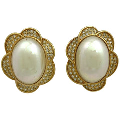 クリスチャンディオール ラインストーン デザイン イヤリング フェイクパール オーバル イヤリング GP ゴールド ホワイト レディース 【中古】bracc