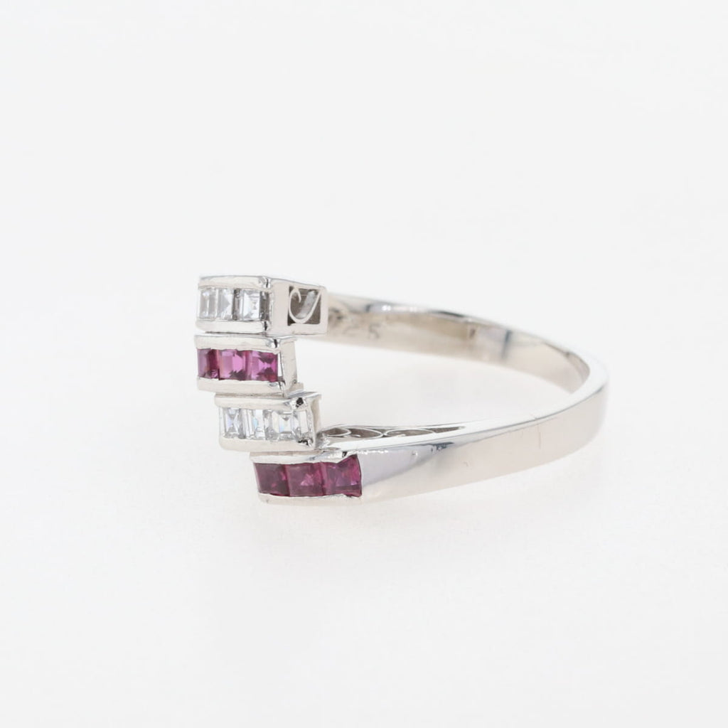 ルビー デザインリング プラチナ 指輪 メレダイヤ リング 8.5号 Pt900 ルビー ダイヤモンド レディース 【中古】nbjwl