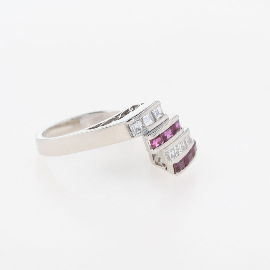 ルビー デザインリング プラチナ 指輪 メレダイヤ リング 8.5号 Pt900 ルビー ダイヤモンド レディース 【中古】nbjwl