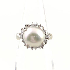 パール デザインリング プラチナ メレダイヤ 指輪 真珠 リング 9.5号 Pt900 パール ダイヤモンド レディース 【中古】nbjwl
