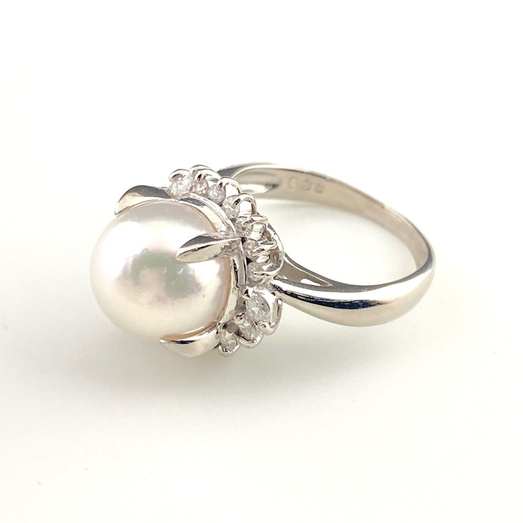 パール デザインリング プラチナ メレダイヤ 指輪 真珠 リング 9.5号 Pt900 パール ダイヤモンド レディース 【中古】nbjwl