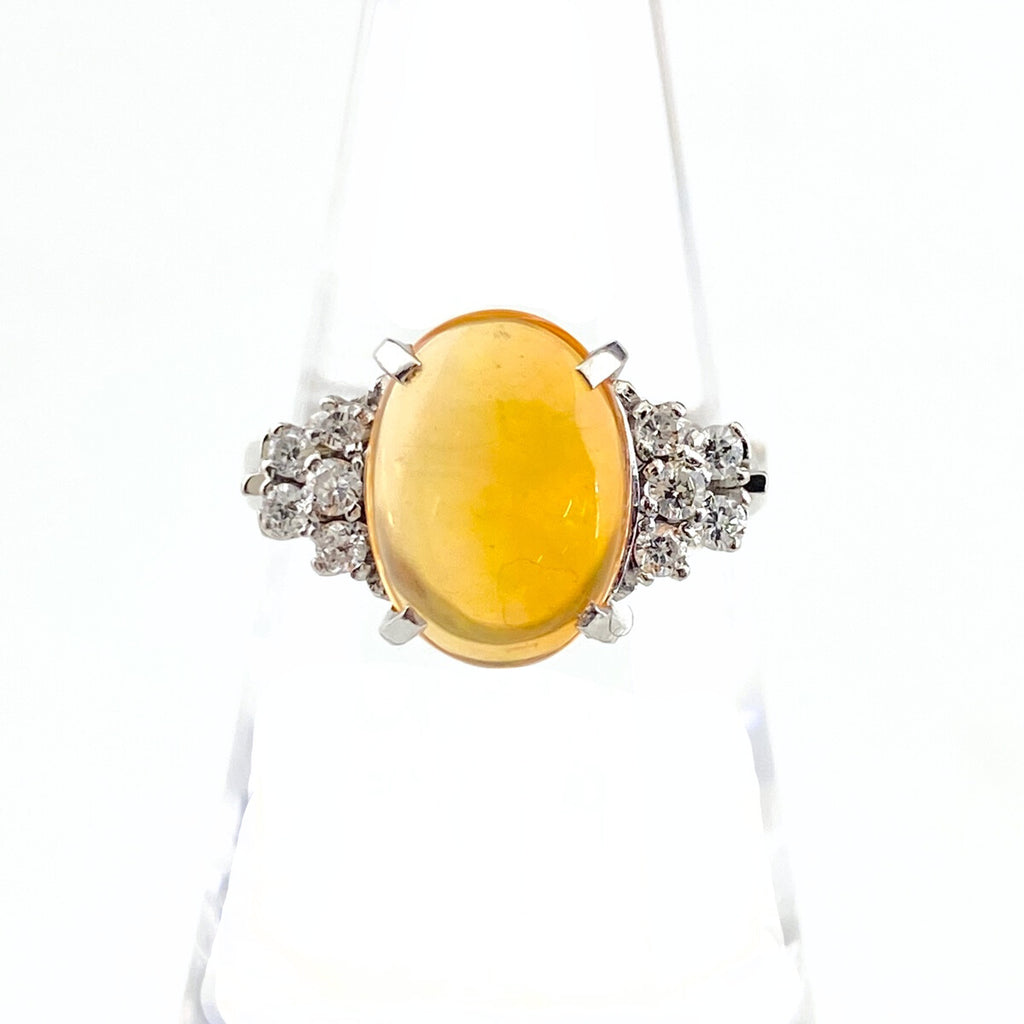 ファイアオパール デザインリング プラチナ 指輪 メレダイヤ リング 12.5号 Pt900 ダイヤモンド ファイアオパール レディース 【中古】nbjwl